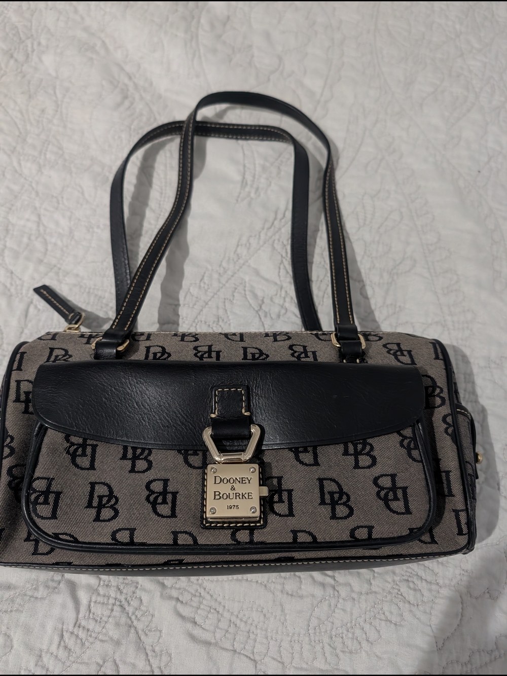 Dooney & Bourke Black and Tan Logo Shoulder Bag